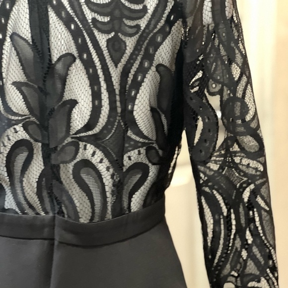 Tobi Black Plunging Vneck Lace Sleeves & Sheer Lace Back Mini Dress Size Medium - Picture 8 of 11